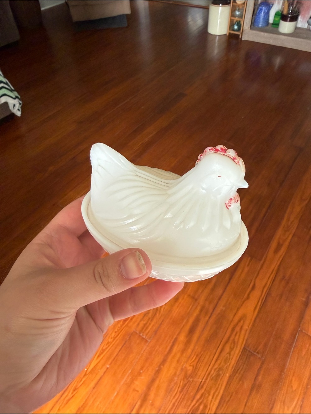 Hazel Atlas White Milk Glass Hen on Nest Figurine - Decorative Pet Bird Dish